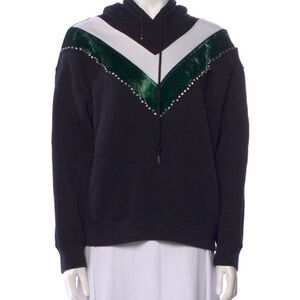 Sandro Black and Green Hoodie with Rhinestones 2